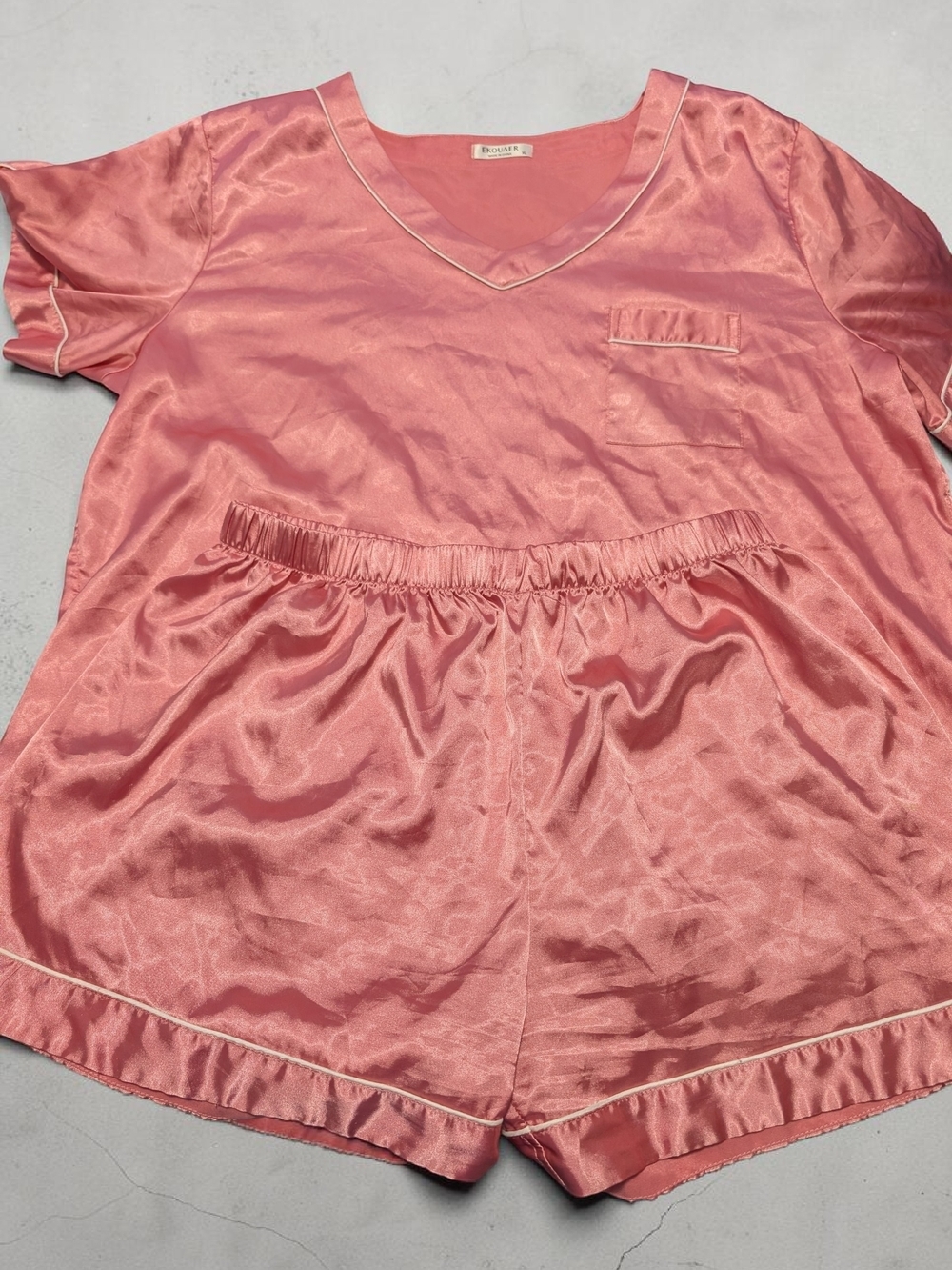 Ekouaer Silk Pajama for Women Short Sleeve Satin Pj Set Size XL Pink (EUC) - Picture 5 of 11